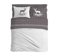 PENSIERI DELICATI Completo Letto Matrimoniale 100% Cotone, Completo Lenzuola Matrimoniali 180x200 Comprensivo di Lenzuolo sotto, sopra e 2 Federe, Made in Italy, Fantasia Tartan Cervo Antracite