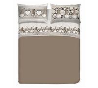 PENSIERI DELICATI Completo Letto Matrimoniale 100% Cotone, Completo Lenzuola Matrimoniali 180x200 Comprensivo di Lenzuolo sotto, sopra e 2 Federe, Made in Italy, Fantasia Gnomi Beige