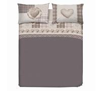 PENSIERI DELICATI Completo Letto Matrimoniale 100% Cotone, Completo Lenzuola Matrimoniali 180x200 Comprensivo di Lenzuolo sotto, sopra e 2 Federe, Made in Italy, Fantasia Love Mountain Beige