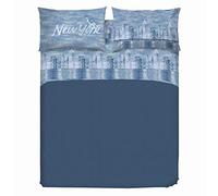PENSIERI DELICATI Completo Letto Matrimoniale 100% Cotone, Completo Lenzuola Matrimoniali 180x200 Comprensivo di Lenzuolo sotto, sopra e 2 Federe, Made in Italy, Fantasia New York Blu