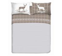 PENSIERI DELICATI Completo Letto Matrimoniale 100% Cotone, Completo Lenzuola Matrimoniali 180x200 Comprensivo di Lenzuolo sotto, sopra e 2 Federe, Made in Italy, Fantasia Tartan Cervo Beige