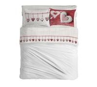PENSIERI DELICATI Completo Letto Matrimoniale, Flanella 100% Cotone Caldo e Morbido, 2 Piazze 180x200cm, Include Lenzuolo Sotto, Sopra e 2 Federe, Made in Italy, Cuore Appeso Rosso