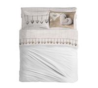 PENSIERI DELICATI Completo Letto Matrimoniale, Flanella 100% Cotone Caldo e Morbido, 2 Piazze 180x200cm, Include Lenzuolo Sotto, Sopra e 2 Federe, Made in Italy, Cuore Appeso Beige