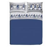 PENSIERI DELICATI Completo Letto Matrimoniale, Flanella 100% Cotone Caldo e Morbido, 2 Piazze 180x200cm, Include Lenzuolo Sotto, Sopra e 2 Federe, Made in Italy, Fantasia Gnomi Blu