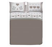 PENSIERI DELICATI Completo Letto Matrimoniale, Flanella 100% Cotone Caldo e Morbido, Completo Lenzuola 180 x 200 cm, Include Lenzuolo Sotto, Sopra e 2 Federe, Made in Italy, Fantasia Scoiattolo Beige