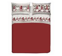 PENSIERI DELICATI Completo Letto Matrimoniale, Flanella 100% Cotone Caldo e Morbido, Completo Lenzuola 2 Piazze 180x200cm, Include Lenzuolo Sotto, Sopra e 2 Federe, Made in Italy, Fantasia Gnomi Rosso