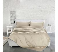 PENSIERI DELICATI Completo Letto Matrimoniale in Raso Tinta Unita 100% Cotone, Completo Lenzuola Matrimoniali 250x300 Comprensivo di Lenzuolo Sotto, Sopra e 2 Federe, Made in Italy, Color Beige