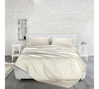 PENSIERI DELICATI Completo Letto Matrimoniale in Raso Tinta Unita 100% Cotone, Completo Lenzuola Matrimoniali 250x300 Comprensivo di Lenzuolo Sotto, Sopra e 2 Federe, Made in Italy, Color Avorio