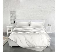 PENSIERI DELICATI Completo Letto Matrimoniale in Raso Tinta Unita 100% Cotone, Completo Lenzuola Matrimoniali 250x300 Comprensivo di Lenzuolo Sotto, Sopra e 2 Federe, Made in Italy, Color Bianco