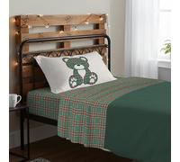 PENSIERI DELICATI Completo Letto Singolo, 100% Cotone Caldo e Morbido, Completo Lenzuola 1 Piazza 90 x 200 cm, Include Lenzuolo sotto, sopra e 1 Federa, Made in Italy, Tartan Orsetto Verde