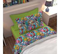 Pensieri Delicati Completo Letto Singolo, 150x295, 100% cotone, Crazy Pizza | Per cameretta, lenzuolo sopra e federa a sacchetto con stampa digitale, lenzuolo sotto con angoli in tinta unita