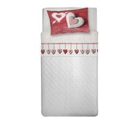 PENSIERI DELICATI Completo Letto Singolo, Flanella 100% Cotone Caldo e Morbido, Completo Lenzuola 1 Piazza 90 x 200 cm, Include Lenzuolo Sotto, Sopra e 1 Federa, Made in Italy, Cuore Appeso Rosso