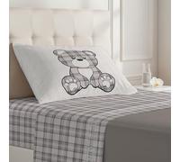 PENSIERI DELICATI Completo Letto Singolo, Flanella 100% Cotone Caldo e Morbido, Completo Lenzuola 1 Piazza 90 x 200 cm, Include Lenzuolo Sotto, Sopra e 1 Federa, Made in Italy, Tartan Orsetto Beige