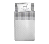 PENSIERI DELICATI Completo Letto Singolo, Flanella 100% Cotone Caldo e Morbido, Completo Lenzuola 1 Piazza 90 x 200 cm, Include Lenzuolo Sotto, Sopra e 1 Federa, Made in Italy, Tartan Cervo Azzurro