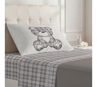 PENSIERI DELICATI Completo Letto Singolo, Flanella 100% Cotone Caldo e Morbido, Completo Lenzuola 1 Piazza 90 x 200 cm, Include Lenzuolo Sotto, Sopra e 1 Federa, Made in Italy, Tartan Orsetto Beige