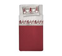 PENSIERI DELICATI Completo Letto Singolo, Flanella 100% Cotone Caldo e Morbido, Completo Lenzuola 1 Piazza 90 x 200 cm, Include Lenzuolo Sotto, Sopra e 1 Federa, Made in Italy, Fantasia Gnomi Rosso