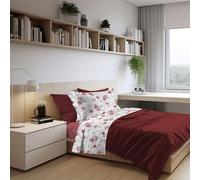 PENSIERI DELICATI Completo Letto Singolo in Percalle 100% Cotone, Completo 160x300 Comprensivo di Lenzuolo Sotto, Lenzuolo Sopra e 1 Federa a due Volant, Made in Italy, Fantasia Sanderson Rosso