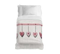PENSIERI DELICATI Copriletto 170 x 280 cm, Telo Singolo 100% Cotone Pique, Ideale Come Telo Arredo, Coperta Salva Letto 1 Piazza, Fantasia Cuore Appeso Rosso, 100% Made in Italy