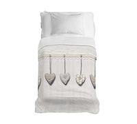 PENSIERI DELICATI Copriletto 170 x 280 cm, Telo Singolo 100% Cotone Pique, Ideale Come Telo Arredo, Coperta Salva Letto 1 Piazza, Fantasia Cuore Appeso Beige, 100% Made in Italy