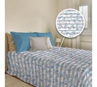 PENSIERI DELICATI Copriletto 170 x 280 cm, Telo Singolo 100% Cotone Pique, Ideale Come Telo Arredo, Coperta Salva Letto 1 Piazza, Fantasia Marina Riga Azzurro, 100% Made in Italy