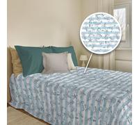 PENSIERI DELICATI Copriletto 220x280 cm, Telo Singolo 100% Cotone Pique, Ideale Come Telo Arredo, Coperta Salva Letto 1 Piazza e Mezza, Fantasia Marina Riga Verde, 100% Made in Italy
