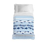 PENSIERI DELICATI Copriletto 220x280 cm, Telo Singolo 100% Cotone Pique, Ideale Come Telo Arredo, Coperta Salva Letto 1 Piazza e Mezza, Fantasia Pesci Blu, 100% Made in Italy