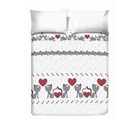 PENSIERI DELICATI Copriletto Matrimoniale 260 x 280 cm, 100% Cotone Pique, Ideale Come Arredo, Coperta Salva Letto 2 Piazze, Fantasia Gattini Grigio, 100% Made in Italy