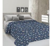 PENSIERI DELICATI Telo Copriletto Matrimoniale 260 x 280 cm, Telo Singolo 100% Cotone Pique, Ideale Come Telo Arredo, Coperta Salva Letto 2 Piazze, Fantasia Oceano Blu, 100% Made in Italy