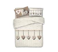 PENSIERI DELICATI Parure Copripiumino Matrimoniale 100% Cotone, Completo di Sacco 250x200cm e 2 Federe 52x82cm, Made in Italy, Copripiumino Lavabile In Lavatrice A 30°, Fantasia Cuore Appeso Beige