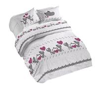 PENSIERI DELICATI Parure Copripiumino Matrimoniale 100% Cotone, Completo di Sacco 250x200cm e 2 Federe 52x82cm, Made in Italy, Copripiumino Lavabile In Lavatrice A 40°, Fantasia Gattini Rosa