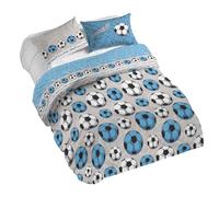 PENSIERI DELICATI Parure Copripiumino Matrimoniale 100% Cotone, Completo di Sacco 250x200cm e 2 Federe 52x82cm, Made in Italy, Copripiumino Lavabile In Lavatrice A 40°, Fantasia Calcio Azzurro