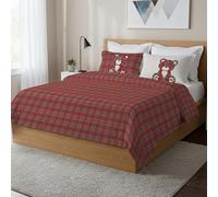 PENSIERI DELICATI Parure Copripiumino Matrimoniale 100% Cotone, Completo di Sacco 250x200cm e 2 Federe 52x82cm, Made in Italy, Copripiumino Lavabile In Lavatrice A 40°, Fantasia Tartan Orsetto Rosso