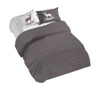 PENSIERI DELICATI Parure Copripiumino Matrimoniale 100% Cotone, Completo di Sacco 250x200cm e 2 Federe 52x82cm, Made in Italy, Copripiumino Lavabile In Lavatrice A 40°, Fantasia Tartan Cervo Antracite