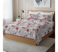 PENSIERI DELICATI Parure Copripiumino Matrimoniale 100% Cotone, Completo di Sacco 250x200cm e 2 Federe 52x82cm, Made in Italy, Copripiumino Lavabile In Lavatrice A 40°, Fantasia Alpi Rosso