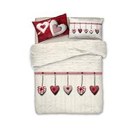 PENSIERI DELICATI Parure Copripiumino Matrimoniale 100% Cotone, Completo di Sacco 250x200cm e 2 Federe 52x82cm, Made in Italy, Copripiumino Lavabile In Lavatrice A 40°, Fantasia Cuore Appeso Rosso