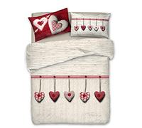 PENSIERI DELICATI Parure Copripiumino Matrimoniale 100% Cotone, Completo di Sacco 250x200cm e 2 Federe 52x82cm, Made in Italy, Copripiumino Lavabile In Lavatrice A 40°, Fantasia Cuore Appeso Rosso