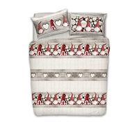 PENSIERI DELICATI Parure Copripiumino Matrimoniale 100% Cotone, Completo di Sacco 250x200cm e 2 Federe 52x82cm, Made in Italy, Copripiumino Lavabile In Lavatrice A 40°, Fantasia Gnomo Rosso
