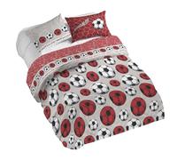 PENSIERI DELICATI Parure Copripiumino Matrimoniale 100% Cotone, Completo di Sacco 250x200cm e 2 Federe 52x82cm, Made in Italy, Copripiumino Lavabile In Lavatrice A 40°, Fantasia Calcio Rosso