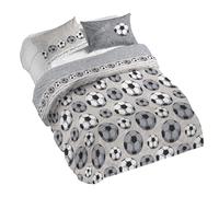 PENSIERI DELICATI Parure Copripiumino Matrimoniale 100% Cotone, Completo di Sacco 250x200cm e 2 Federe 52x82cm, Made in Italy, Copripiumino Lavabile In Lavatrice A 40°, Fantasia Calcio Grigio