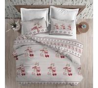 PENSIERI DELICATI Parure Copripiumino Matrimoniale Flanella 100% Cotone, Sacco 250X200 CM e Federa 52X82 CM, Made in Italy, Copripiumino Lavabile In Lavatrice A 40°, Fantasia Renne Rosso