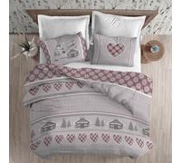 PENSIERI DELICATI Parure Copripiumino Matrimoniale Flanella 100% Cotone, Sacco 250X200 CM e Federa 52X82 CM, Made in Italy, Copripiumino Lavabile In Lavatrice A 40°, Fantasia Chalet Rosso