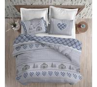 PENSIERI DELICATI Parure Copripiumino Matrimoniale Flanella 100% Cotone, Sacco 250X200 CM e Federa 52X82 CM, Made in Italy, Copripiumino Lavabile In Lavatrice A 40°, Fantasia Chalet Blu