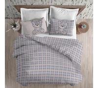 PENSIERI DELICATI Parure Copripiumino Matrimoniale Flanella 100% Cotone, Sacco 250X200 CM e Federa 52X82 CM, Made in Italy, Copripiumino Lavabile In Lavatrice A 40°, Fantasia Tartan Orsetto Azzurro