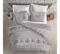 PENSIERI DELICATI Parure Copripiumino Matrimoniale Flanella 100% Cotone, Sacco 250X200 CM e Federa 52X82 CM, Made in Italy, Copripiumino Lavabile In Lavatrice A 40°, Fantasia Chalet Beige