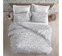 PENSIERI DELICATI Parure Copripiumino Matrimoniale Flanella 100% Cotone, Sacco 250X200 CM e Federa 52X82 CM, Made in Italy, Copripiumino Lavabile In Lavatrice A 40°, Fantasia Clorofilla Grigio