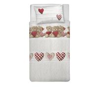 PENSIERI DELICATI Parure Copripiumino Singolo 100% Cotone, Completo di Sacco 150x200cm e 1 Federa 52x82cm, Made in Italy, Copripiumino Lavabile In Lavatrice A 40°, Fantasia Orsetti Rosso