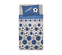 PENSIERI DELICATI Parure Copripiumino Singolo 100% Cotone, Completo di Sacco 155x200cm e 1 Federa 52x82cm, Made in Italy, Copripiumino Lavabile In Lavatrice A 40°, Fantasia Calcio Blu