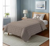 PENSIERI DELICATI Parure Copripiumino Singolo 100% Cotone, Completo di Sacco 155x200cm e 1 Federa 52x82cm, Made in Italy, Copripiumino Lavabile In Lavatrice A 40°, Fantasia Tartan Orsetto Beige