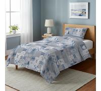 PENSIERI DELICATI Parure Copripiumino Singolo 100% Cotone, Completo di Sacco 155x200cm e 1 Federa 52x82cm, Made in Italy, Copripiumino Lavabile In Lavatrice A 40°, Fantasia Alpi Blu