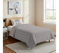 PENSIERI DELICATI Parure Copripiumino Singolo Flanella 100% Cotone, Sacco 155X200 CM e Federa 52X82 CM, Made in Italy, Copripiumino Lavabile In Lavatrice A 40°, Fantasia Tartan Orsetto Beige